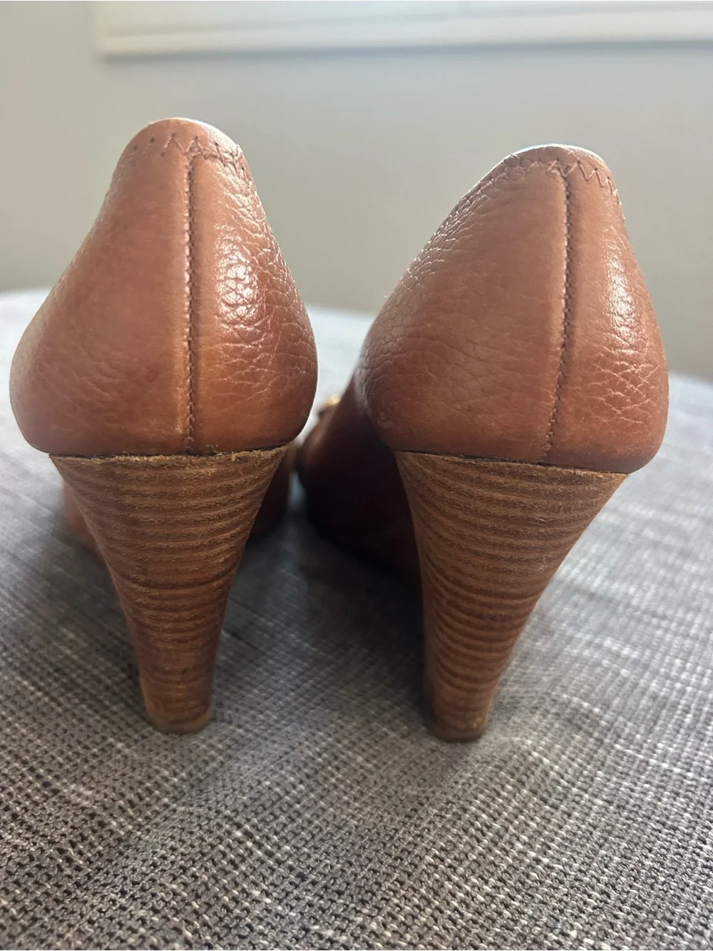 Tory Burch Women's Brown Leather Peep-Toe Wedges